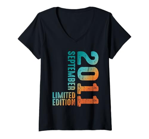 Damen 2011 Limited Edition September 2011 Jahr 2011 Retro 2011 T-Shirt mit V-Ausschnitt Damen 2011 Limited Edition September 2011 Jahr 2011 Retro 2011 T-Shirt mit V-Ausschnitt von Birth Since Month Of September Retro Vintage Year