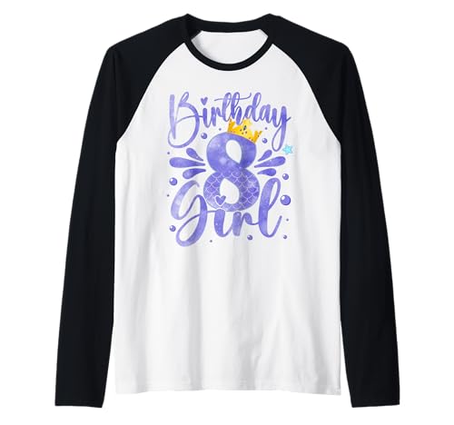 It's My 8th Bday Meerjungfrau Lustiger Geburtstag Mädchen 8 Jahre alt Raglan von Birthday 8 Years Old It's My 8th Bday Mermaid Tee