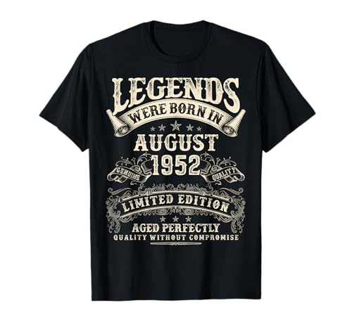 Retro 73. Geburtstag Geschenke für Männer 73 Jahre alt August 1952 T-Shirt von Birthday August Gifts For Legendary Men Apparel