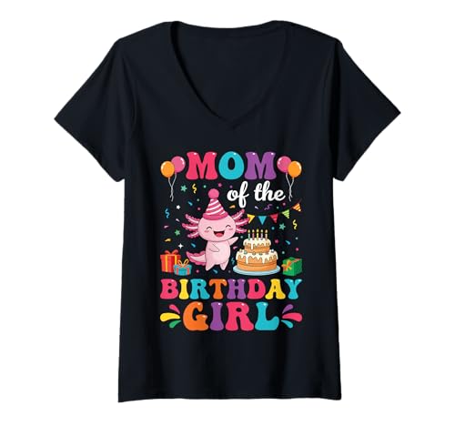 Damen Mutter des Geburtstags Mädchen Axolotl Bday Party Familie Geburtstag T-Shirt mit V-Ausschnitt Damen Mutter des Geburtstags Mädchen Axolotl Bday Party Familie Geburtstag T-Shirt mit V-Ausschnitt von Birthday Axolotl Lover