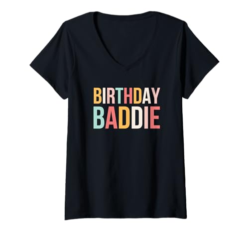 Damen Geburtstag Baddie Frauen Cute Birthday Party niedlich T-Shirt mit V-Ausschnitt Damen Geburtstag Baddie Frauen Cute Birthday Party niedlich T-Shirt mit V-Ausschnitt von Birthday Baddie Apparel Co.