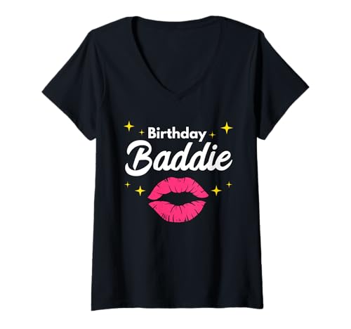 Damen Birthday Baddie Birthday Squad Lustiger Bösewicht T-Shirt mit V-Ausschnitt von Birthday Baddie by Zynx