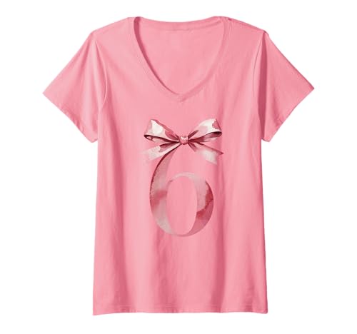 Damen Cute Birthday Girl Coquette mit Schleife - 6. Geburtstag T-Shirt mit V-Ausschnitt Damen Cute Birthday Girl Coquette mit Schleife - 6. Geburtstag T-Shirt mit V-Ausschnitt von Birthday Bliss