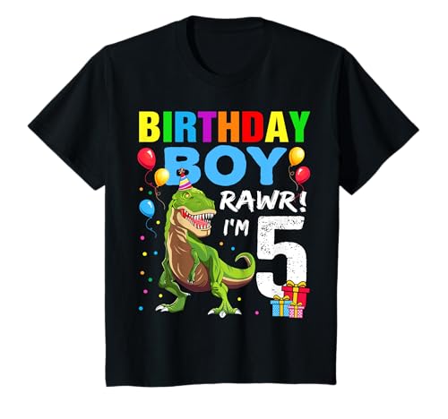 Kinder 5 Year Old Shirt 5th Birthday Boy T Rex Dinosaur Shirt T-Shirt von Birthday Boy 5 Dinosaur Shirts