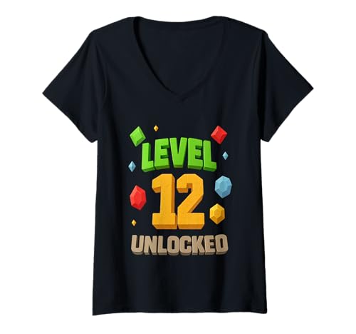 Damen 12. Geburtstags-T-Shirt für Level 12 freigeschaltet T-Shirt mit V-Ausschnitt Damen 12. Geburtstags-T-Shirt für Level 12 freigeschaltet T-Shirt mit V-Ausschnitt von Birthday Boy Level 12 Unlocked 12th Birthday