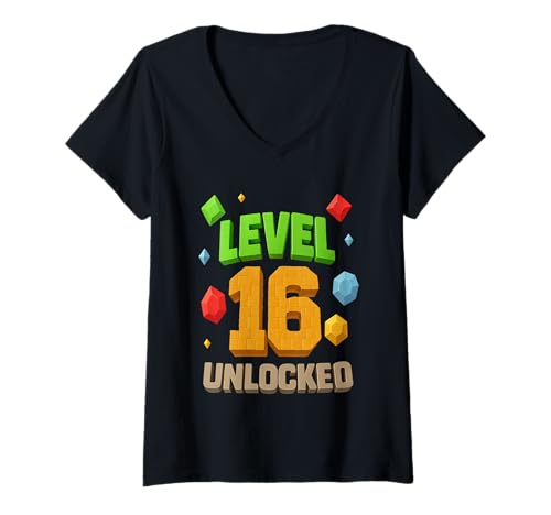 Damen 16. Geburtstags-T-Shirt für Level 16 freigeschaltet T-Shirt mit V-Ausschnitt Damen 16. Geburtstags-T-Shirt für Level 16 freigeschaltet T-Shirt mit V-Ausschnitt von Birthday Boy Level 16 Unlocked 16th Birthday