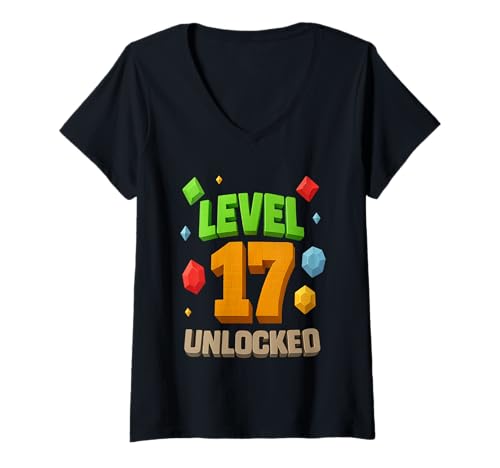 Damen 17. Geburtstags-T-Shirt für Level 17 freigeschaltet T-Shirt mit V-Ausschnitt Damen 17. Geburtstags-T-Shirt für Level 17 freigeschaltet T-Shirt mit V-Ausschnitt von Birthday Boy Level 17 Unlocked 17th Birthday