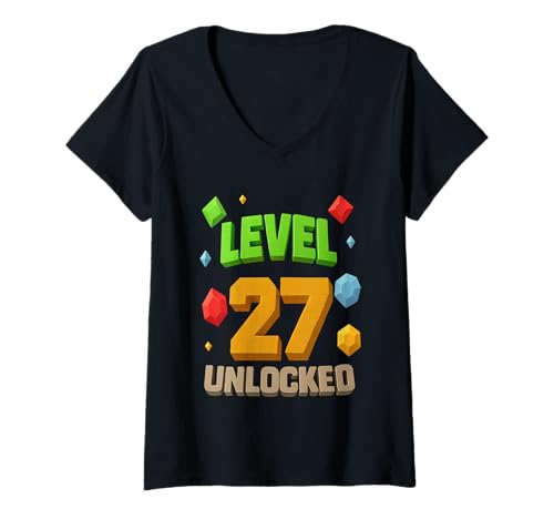 Damen 27. Geburtstags-T-Shirt für Level 27 freigeschaltet T-Shirt mit V-Ausschnitt Damen 27. Geburtstags-T-Shirt für Level 27 freigeschaltet T-Shirt mit V-Ausschnitt von Birthday Boy Level 27 Unlocked 27th Birthday
