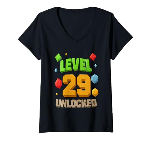 Damen Ungeschaltetes 29. Geburtstags-T-Shirt für Level 29 T-Shirt mit V-Ausschnitt Damen Ungeschaltetes 29. Geburtstags-T-Shirt für Level 29 T-Shirt mit V-Ausschnitt von Birthday Boy Level 29 Unlocked 29th Birthday