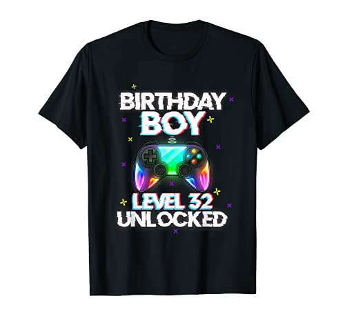 Herren Birthday Boy Level 32 entsperrt T-Shirt von Birthday Boy Level 32 Unlocked Gaming Clothing