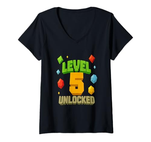 Damen 5. Geburtstags-T-Shirt für Level 5 freigeschaltet T-Shirt mit V-Ausschnitt Damen 5. Geburtstags-T-Shirt für Level 5 freigeschaltet T-Shirt mit V-Ausschnitt von Birthday Boy Level 5 Unlocked 5th Birthday