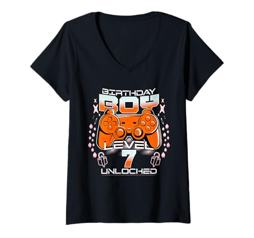 Damen Birthday Boy Level 7 freigeschaltetes Videospiel Geburtstag Gamer Jungen T-Shirt mit V-Ausschnitt Damen Birthday Boy Level 7 freigeschaltetes Videospiel Geburtstag Gamer Jungen T-Shirt mit V-Ausschnitt von Birthday Boy Level 7 Gamer Design