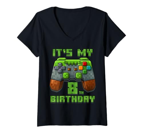 Damen It's My 8th Birthday Shirt Gamer Video Pixel Game Party T-Shirt mit V-Ausschnitt Damen It's My 8th Birthday Shirt Gamer Video Pixel Game Party T-Shirt mit V-Ausschnitt von Birthday Boy Level Up Pixel Gamer Store