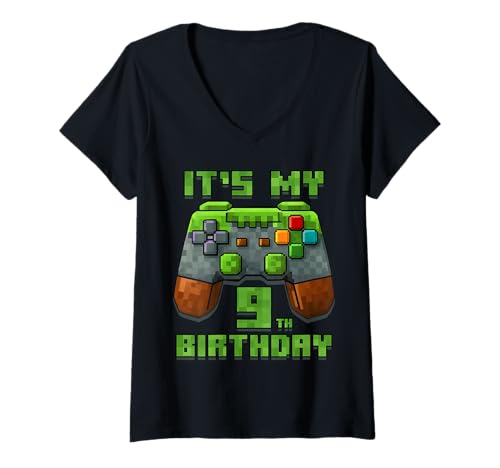 Damen It's My 9th Birthday Shirt Gamer Video Pixel Game Party T-Shirt mit V-Ausschnitt Damen It's My 9th Birthday Shirt Gamer Video Pixel Game Party T-Shirt mit V-Ausschnitt von Birthday Boy Level Up Pixel Gamer Store