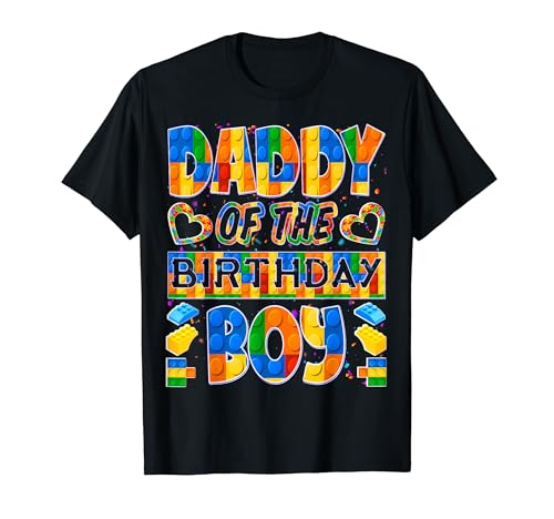 Daddy Of The Birthday Boy liebt Building Blocks Partygeschenke T-Shirt von Birthday Boy Loves Building Blocks Party Gifts