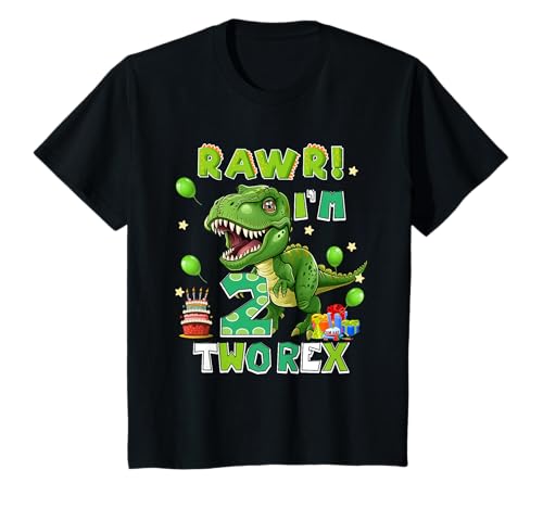 Kinder Two Rex Geburtstagsparty-Outfit Dinosaurier 2 Jahre Alter Junge T-Shirt von Birthday Boy Shirt Two Rex 2 Year Old 2nd Bday
