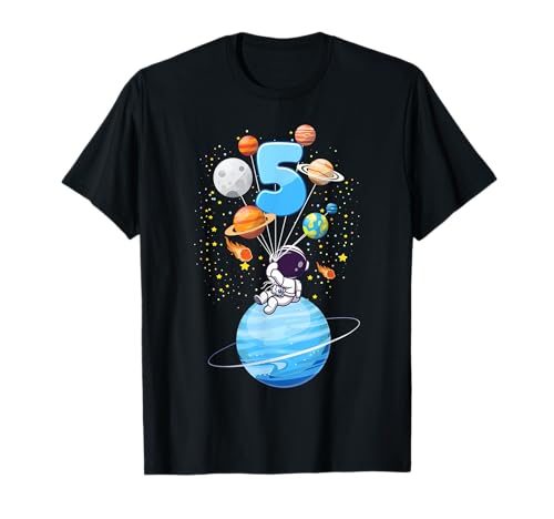 Kinder 5 Jahre alt Astronaut Ballon Planeten 5. Geburtstag Junge T-Shirt Kinder 5 Jahre alt Astronaut Ballon Planeten 5. Geburtstag Junge T-Shirt von Birthday Boy Space Planets Astronaut Bday Family