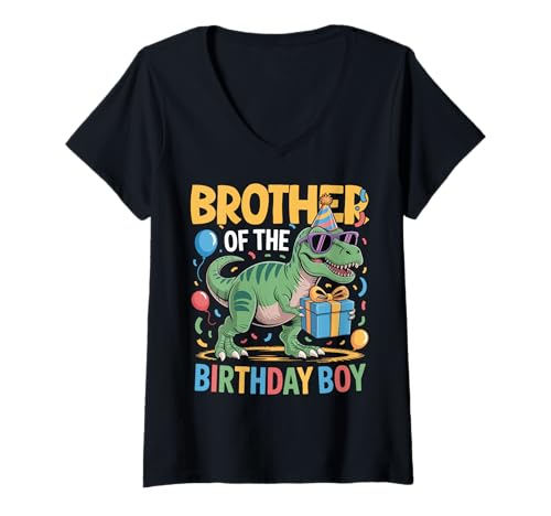 Damen Bruder des Geburtstags Party Outfit Dinosaurier Squad Bruder T-Shirt mit V-Ausschnitt Damen Bruder des Geburtstags Party Outfit Dinosaurier Squad Bruder T-Shirt mit V-Ausschnitt von Birthday Boy Squad Family Outfits T-Rex Dinosaur