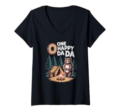 Damen One Happy Dada Camping 1. Geburtstag Daddy Outdoor T-Shirt mit V-Ausschnitt Damen One Happy Dada Camping 1. Geburtstag Daddy Outdoor T-Shirt mit V-Ausschnitt von Birthday Campfire Adventure Daddy Apparel Tee Co.