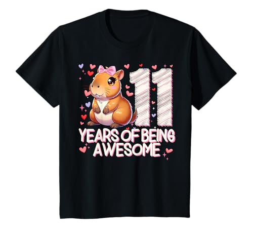 11 Jahre alte Capybara-Geschenke für Mädchen, 11. Geburtstagsfeier T-Shirt von Birthday Capybara 11 Years Of Being Awesome Tee