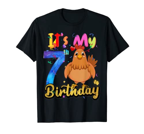 Kinder Huhn 7. Geburtstag 7 Jahre alt Mädchen Huhn Geburtstag T-Shirt von Birthday Chicken Kids awesome