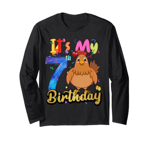 Kinder Huhn 7. Geburtstag 7 Jahre alte Mädchen Huhn Geburtstag Langarmshirt von Birthday Chicken Kids awesome