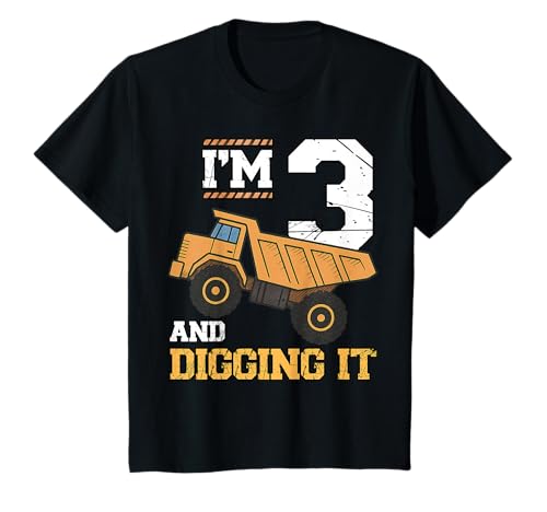 Kinder Ich bin 3 Jahre alt und Digging It Construction zum 3. Geburtstag T-Shirt von Birthday Construction Truck Matching Family Party