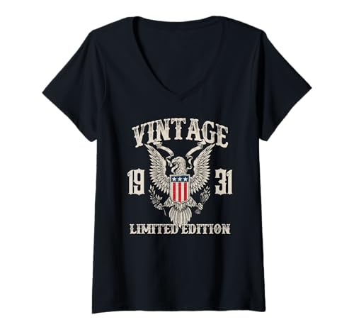 Damen Vintage 1931 Limited Edition 94th Birthday T-Shirt mit V-Ausschnitt von Birthday Cool Design By No1 Tees