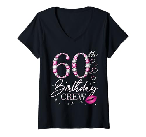 Damen 60th Birthday Crew 60th Birthday Squad 60 Jahre alt Bday T-Shirt mit V-Ausschnitt Damen 60th Birthday Crew 60th Birthday Squad 60 Jahre alt Bday T-Shirt mit V-Ausschnitt von Birthday Crew Birthday Party Bday Ideas