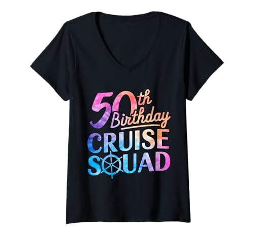 Damen 50. Geburtstag Cruise Squad Funny 50th Birthday Cruise Party T-Shirt mit V-Ausschnitt Damen 50. Geburtstag Cruise Squad Funny 50th Birthday Cruise Party T-Shirt mit V-Ausschnitt von Birthday Cruise Squad Funny Birthday Matching