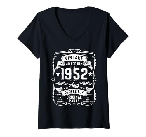 Damen Vintage 1952 73 Years Old Gifts for Men 73yr 73rd Birthday T-Shirt mit V-Ausschnitt von Birthday Decorations For Men Co.