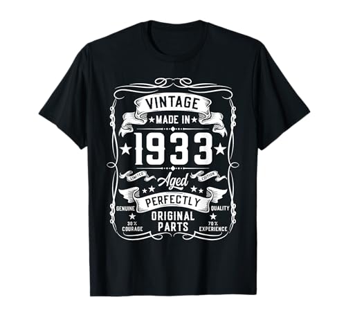 Vintage 1933 92 Years Old Gifts for Men 92yr 92nd Birthday T-Shirt von Birthday Decorations For Men Co.