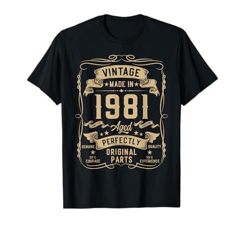 Vintage 1981 44yr 44th Birthday Gifts for Men 44 Years Old T-Shirt von Birthday Decorations Gifts For Men Co.