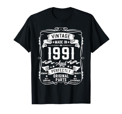 Vintage 1991 34yr 34th Birthday Gifts for Men 34 Years Old T-Shirt von Birthday Decorations Gifts For Men Co.