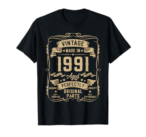 Vintage 1991 34yr 34th Birthday Gifts for Men 34 Years Old T-Shirt von Birthday Decorations Gifts For Men Co.