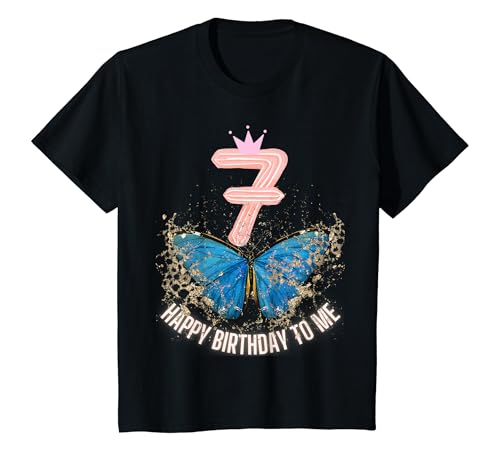 Kinder Happy Birthday To Me! Für Mädchen, 7 Jahre, Schmetterling T-Shirt von Birthday Frog