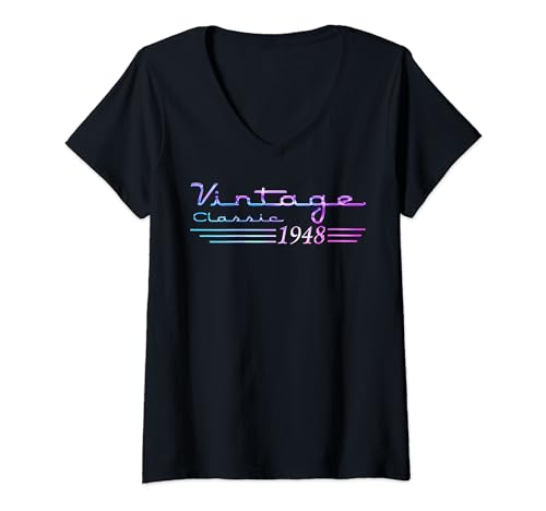 Damen 76 Jahre alte Geschenke Vintage 1948 76. Männer Frauen 76. Geburtstag T-Shirt mit V-Ausschnitt von Birthday Gift Co.