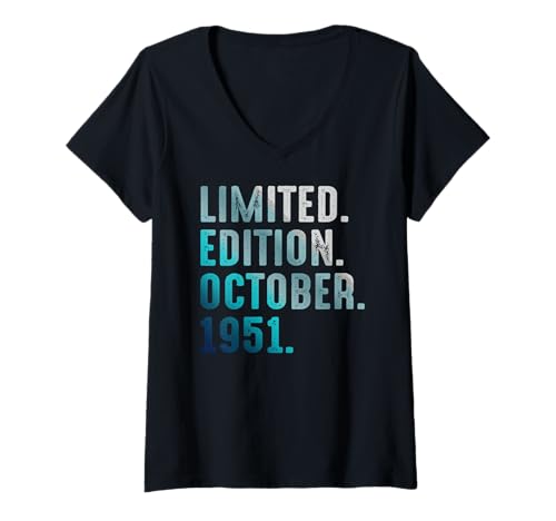 Damen Limitierte Auflage Oktober 1951 Retro Vintage 1951 T-Shirt mit V-Ausschnitt Damen Limitierte Auflage Oktober 1951 Retro Vintage 1951 T-Shirt mit V-Ausschnitt von Birthday Gift Limited Edition October 1951
