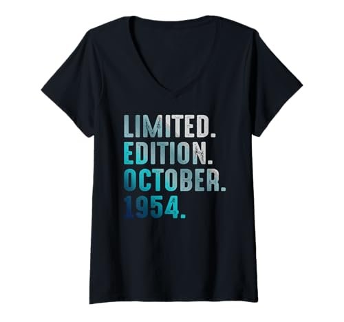 Damen Limitierte Auflage Oktober 1954 Retro Vintage 1954 T-Shirt mit V-Ausschnitt von Birthday Gift Limited Edition October 1954