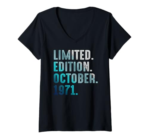 Damen Limitierte Auflage Oktober 1971 Retro Vintage 1971 T-Shirt mit V-Ausschnitt von Birthday Gift Limited Edition October 1971