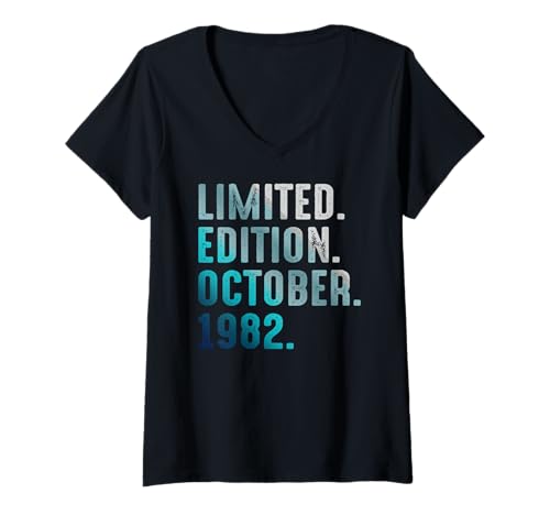 Damen Limitierte Auflage Oktober 1982 Retro Vintage 1982 T-Shirt mit V-Ausschnitt Damen Limitierte Auflage Oktober 1982 Retro Vintage 1982 T-Shirt mit V-Ausschnitt von Birthday Gift Limited Edition October 1982