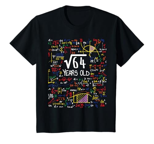 Kinder 8ter Geburtstag Quadratwurzel von 64 8 Jahre alte Mathe T-Shirt von Birthday Gift Shirts For Physics & Science Lovers