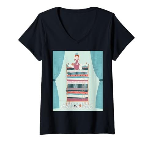 Damen Prinzessinnen auf der Erbse Märchen Schlafshirt Süße Mädchen T-Shirt mit V-Ausschnitt von Birthday Gifts Girls Kids Julib Fashion Graphics