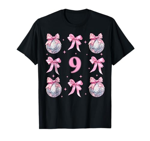 Geburtstag Mädchen 9. Geburtstag Discokugel Kokette Schleife Rosa T-Shirt von Birthday Girl 9th Birthday Disco Ball Coquette Bow