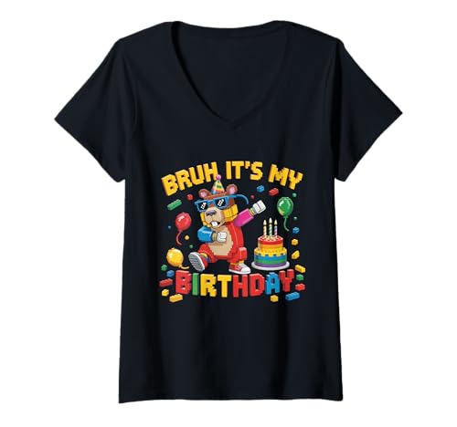Damen Capybara Master Builder Blocks Bricks Bruh Es ist Mein Geburtstag T-Shirt mit V-Ausschnitt Damen Capybara Master Builder Blocks Bricks Bruh Es ist Mein Geburtstag T-Shirt mit V-Ausschnitt von Birthday Girl Boy Bruh Its My Birthday Decorations