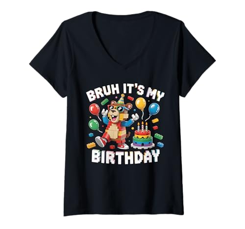 Damen Capybara Master Builder Blocks Bricks Bruh Es ist Mein Geburtstag T-Shirt mit V-Ausschnitt Damen Capybara Master Builder Blocks Bricks Bruh Es ist Mein Geburtstag T-Shirt mit V-Ausschnitt von Birthday Girl Boy Bruh Its My Birthday Decorations