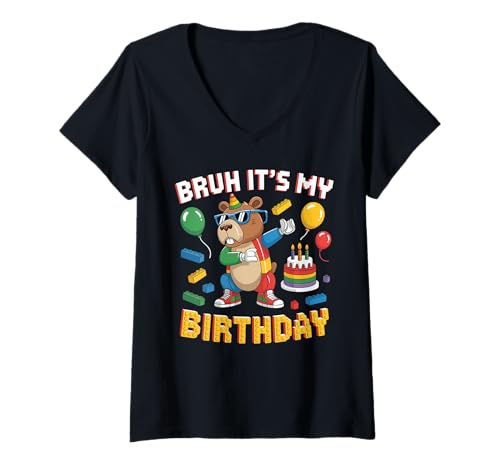 Damen Capybara Master Builder Blocks Bricks Bruh Es ist Mein Geburtstag T-Shirt mit V-Ausschnitt Damen Capybara Master Builder Blocks Bricks Bruh Es ist Mein Geburtstag T-Shirt mit V-Ausschnitt von Birthday Girl Boy Bruh Its My Birthday Decorations