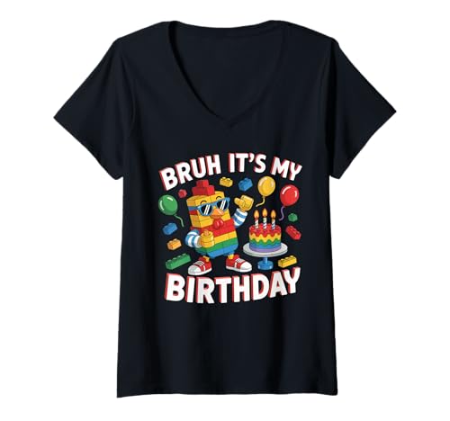 Damen Chickens Master Builder Blocks Bricks Bruh Es ist Mein Geburtstag T-Shirt mit V-Ausschnitt Damen Chickens Master Builder Blocks Bricks Bruh Es ist Mein Geburtstag T-Shirt mit V-Ausschnitt von Birthday Girl Boy Bruh Its My Birthday Decorations