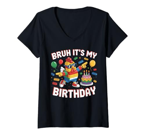 Damen Chickens Master Builder Blocks Bricks Bruh Es ist Mein Geburtstag T-Shirt mit V-Ausschnitt Damen Chickens Master Builder Blocks Bricks Bruh Es ist Mein Geburtstag T-Shirt mit V-Ausschnitt von Birthday Girl Boy Bruh Its My Birthday Decorations