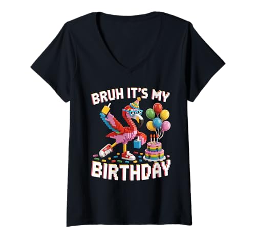 Damen Flamingo Master Builder Blocks Bricks Bruh Es ist Mein Geburtstag T-Shirt mit V-Ausschnitt Damen Flamingo Master Builder Blocks Bricks Bruh Es ist Mein Geburtstag T-Shirt mit V-Ausschnitt von Birthday Girl Boy Bruh Its My Birthday Decorations